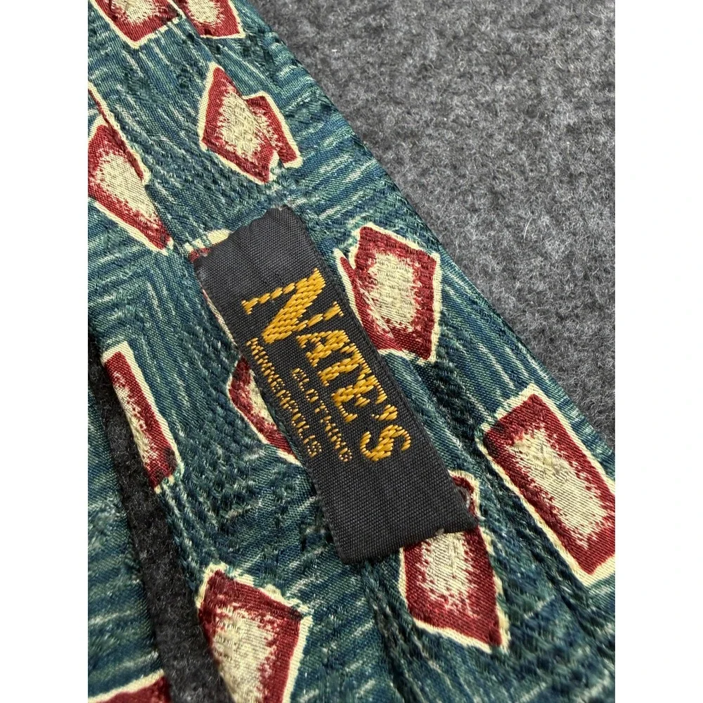 Altea Milano Silk Tie Italy Teal Green Geometric Burgundy Nate's Clothing Mens